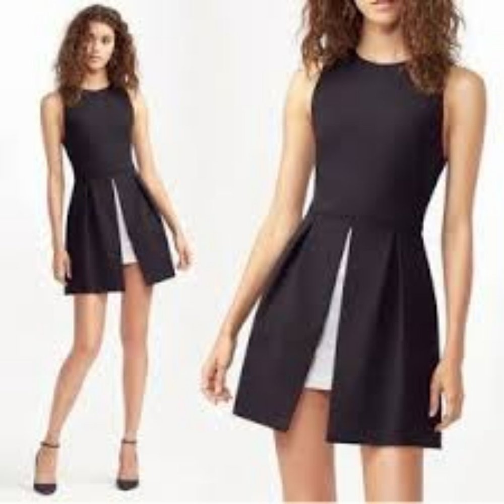 ALICE + OLIVIA Employed Black White Bria Peplum Fit & Flare Zip LBD Dress Size:0